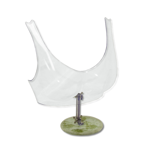 Bra display form with base showing side angle for retail lingerie presentation